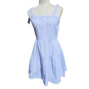 Blue & White Striped Derek Heart Tie-Shoulder Tiered Dress Size L